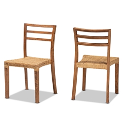 Baxton Studio Arthur Mid-Century Modern Walnut Brown Finished Wood and Natural Rattan 2-Piece Dining Chair Set